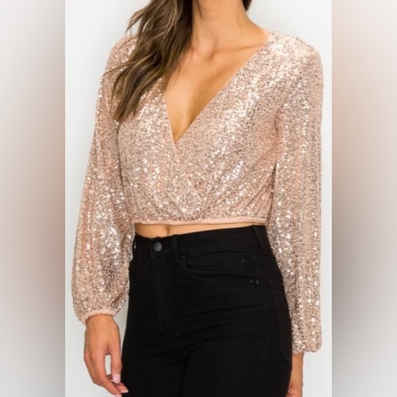 Mia Joy Tops - MIA Joy Sequin Wrap Top with Tie